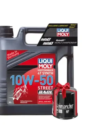 Promotion Saisonnière Huile Moto LIQUI MOLY 10W50 Full Synthetic Motorbike Race 4 Litres + Filtre à Huile Offert