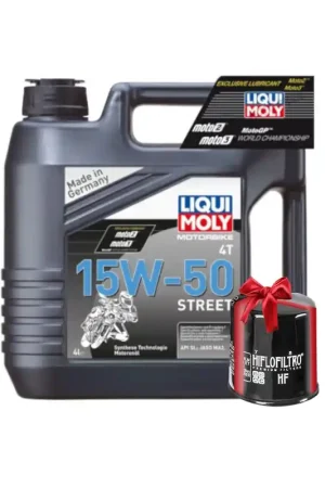 Quantité Limitée Huile Moto LIQUI MOLY 15W50 Motorbike Street Semi-Synthèse 4 Litres + Filtre à Huile Offert