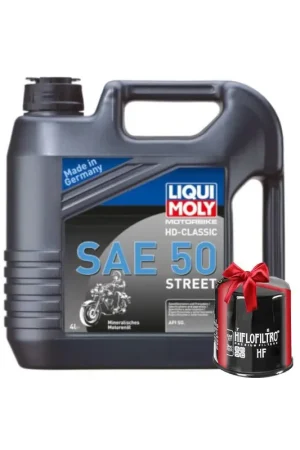 Huile Moto LIQUI MOLY SAE50 Motorbike HD-Classic Street Minéral 4 Litres + Filtre à Huile Offert Remise