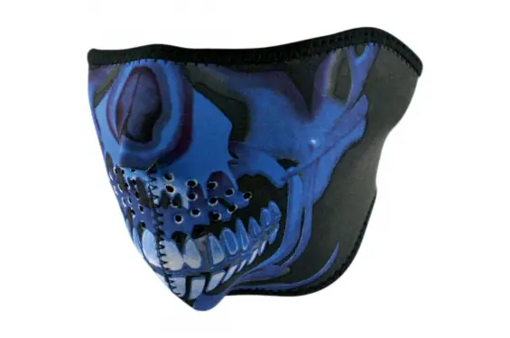1/2 Masque Facial Néoprène ZANHEADGEAR Blue Chrome Skull Moto - Quad - Scooter Acheter En Ligne