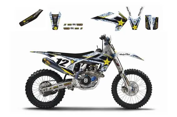 Kit Déco Husqvarna Rockstar Energy Drink + Housse de selle pour TC125 (16-18) TC250 (17-18) Top Vente