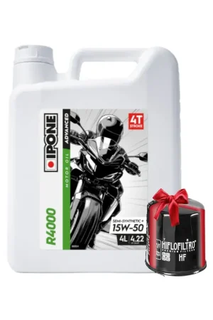 Nouveauté Huile moto Ipone R4000 4T 15W50 4 Litres + Filtre à Huile Offert