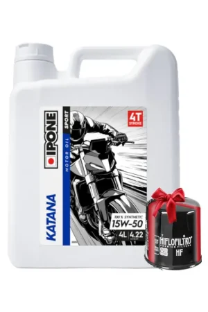 Huile Ipone KATANA 15W50 4T, 4 Litres + Filtre à Huile Offert Satisfait Ou Remboursé