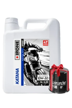 Haute Qualité Huile Ipone KATANA 10W50 4T, 4 Litres + Filtre à Huile Offert